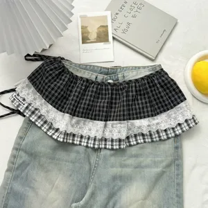 Vintage plaid lace tiered fake hem skirt extension layered waist accessory detail