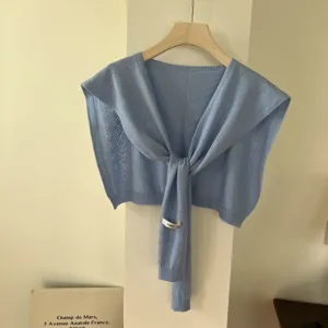 Γαλάζια πλεκτή κάπα shrug με διχτυωτό σχέδιο casual ευέλικτη άνετη και κομψή