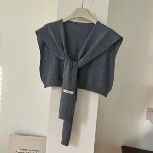 Γκρι πλεκτό σάλι διάτρητο casual ευέλικτο στιλάτο κάπα πουλόβερ για γυναίκες άνοιξη φθινόπωρο
