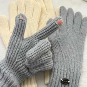 Cozy solid color knit gloves for women winter warmth touchscreen compatible stylish design