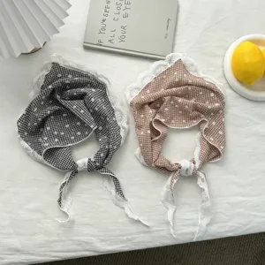 French vintage style plaid lace triangular headscarf sweet pastoral hair band accessory for women
