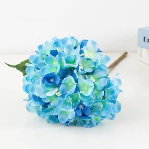 Fleur Artificielle Hortensia Bleu En Soie Tête Unique Décoration Mariage Détail Produit