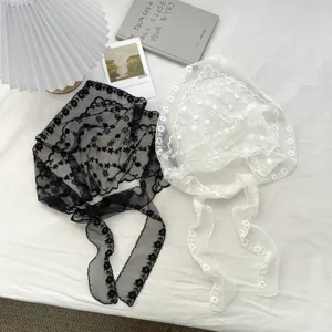 Koreaanse Kant Bloemen Driehoekige Sjaal Voor Vrouwen Geborduurde Mesh Sheer Hoofddoek Band Taille Wikkelrok Accessoire