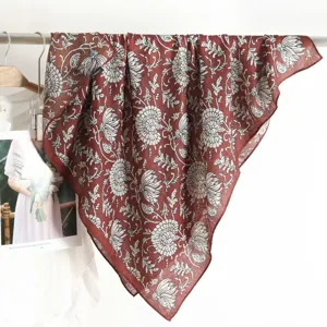 Exquisite imitation silk retro floral large square scarf, smooth texture for elegant styling.
