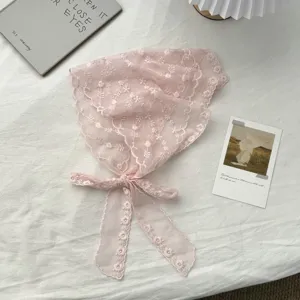 Roze kanten bloemen driehoek hoofddoek met linten, zoete sprookjes haaraccessoire voor vrouwen.