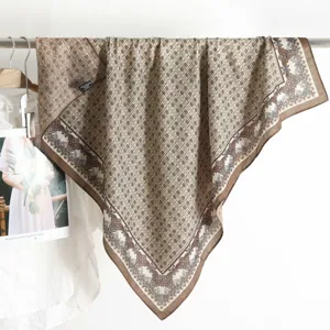 Retro imitation silk large square scarf, 87cm vintage decorative neckerchief for women.