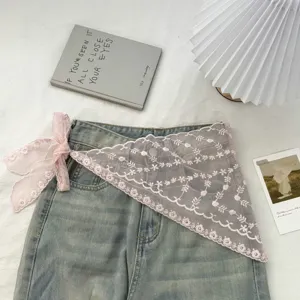 Koreaanse stijl roze kant bloemige driehoek sjaal rok taille wrap mode accessoire