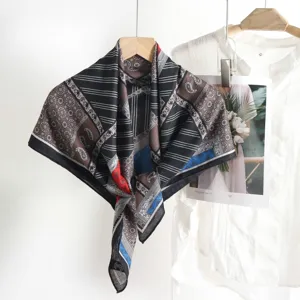 Vintage paisley square scarf for women, classic silk feel large neckerchief for stylish outfits.