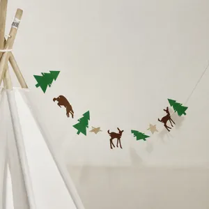 Forest Christmas theme felt garland banner with trees deers and stars for party decoration.