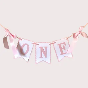 Baby Birthday Party Hanging Banner Paper Bunting With Bow Knot Letter Design High Chair Party Decoration