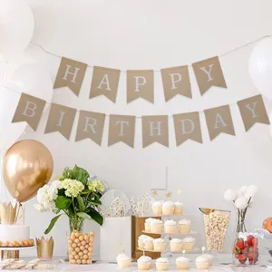 Kraft Paper Happy Birthday Bunting Banner Kids Birthday Party Decoration Photo Props Hanging Garland Supplies