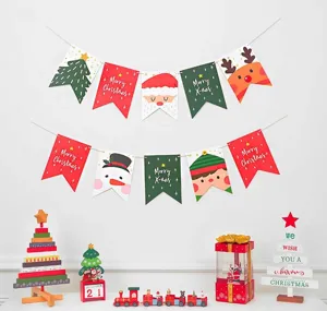 Christmas banner hanging decorations festive party scene layout props holiday atmosphere pull flags