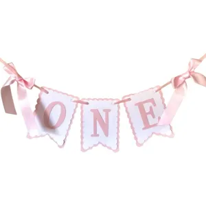 Baby First Birthday ONE Banner Pink Satin Bow High Chair Garland Party Decoration Set
