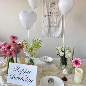 Birthday party table decoration card holder and aesthetic setup props for celebration.