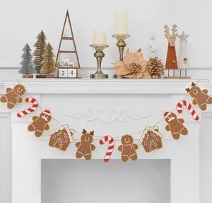Christmas gingerbread man garland banner decoration holiday party scene hanging decor prop