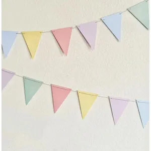 Pastel paper bunting banner garland for kids birthday party and bedroom wall decoration.