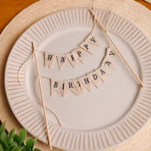 Russian Birthday Cake Topper Canvas Bunting Banner With Wooden Sticks Party Decoration Cake Flag Dessert Decor