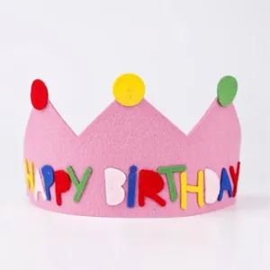 Pink felt birthday crown hat with colorful letters for kids party celebration decor