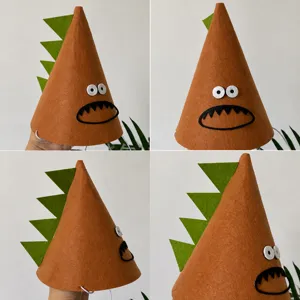 Simpatico cappello dinosauro per feste di compleanno bambini, cappello in feltro con punte verdi.