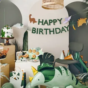 Dinosaur birthday party decorations set with banners balloons for kids event background setup