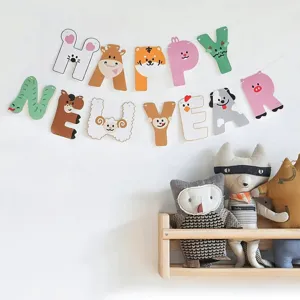 Chinese Zodiac Animals Paper Banner Happy New Year Party Decoration Baby Birthday Background Hanging Garland Decor Supplies