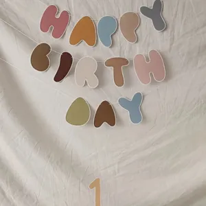Morandi Retro Colorful Birthday Letter Paper Background Banner For Baby First Year Photo Shoot Party Decoration Supplies