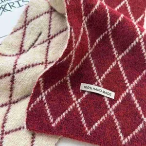 Cozy winter red diamond pattern knitted scarf warm retro handmade style winter accessory