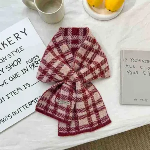 Red retro plaid knitted cross scarf winter warm cozy stylish holiday gift women fashion accessory