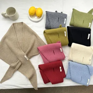 Pañuelo Triangular de Punto de Color Sólido para Mujer Calentador de Cuello de Invierno Bufanda Bandana de Punto Suave Chal de Moda