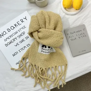 Winter solid color warm boucle tassel scarf for women, cozy casual daily wear accessory