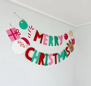 Christmas decorative paper banner Santa Claus letter hanging flag holiday party supplies