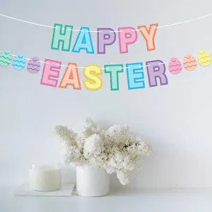 Striscione di Carta per Festa di Pasqua Coniglietto Uovo Happy Easter Ghirlanda Appendibile Decorazione