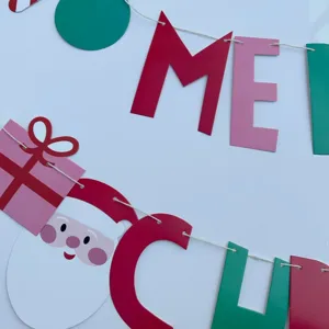 Christmas paper banner garland with Santa Claus and colorful letter decorations for holiday party.