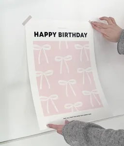 Pink bow birthday poster detail, aesthetic wall hanging decor for kids party setup style.