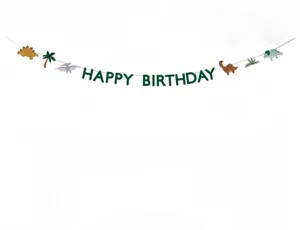 Dinosaur birthday party banner decoration kids baby shower hanging garland cute green theme