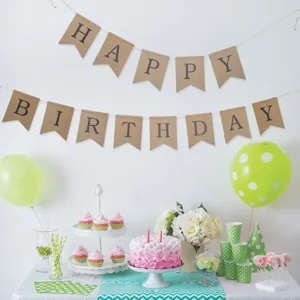 Kraft paper Happy Birthday banner rustic party decoration hanging garland for kids birthday.