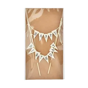 Birthday cake topper flag banner with wooden sticks and canvas mini pennant flags party decor