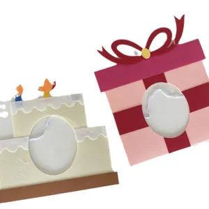 Birthday photo props cake and gift box shape felt masks for couple kids party decoration main