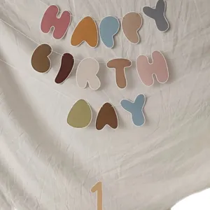 Morandi retro color birthday banner paper letters for baby first birthday party photo decor