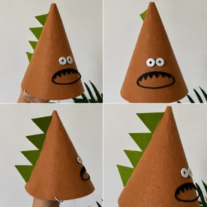 Cappello per Festa di Compleanno con Dinosauro Stile Ins Simpatico Espressione Cappello Conico in Feltro Bambini Decorazione per Festa Accessori per la Testa