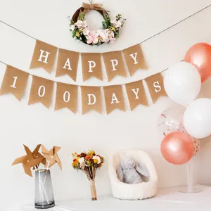 Bannière Anniversaire 100 Jours en Toute Jute Décoration Fête Guirlande Accessoire Bébé
