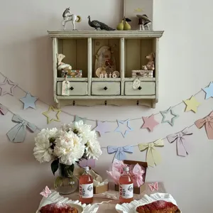 Macaron Bowknot Star Paper Garland Banner Kids Birthday Party Decoration Hanging Ornaments Room Wall Decor