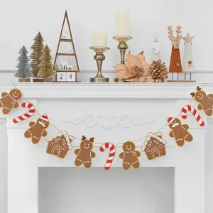 Christmas gingerbread man garland banner for holiday party fireplace background hanging decor