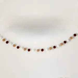 Retro brown felt ball garland banner for baby birthday party wall decoration props