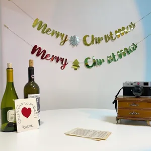 Christmas Hanging Banner Merry Letter Gold Cardboard Snowflake Garland Holiday New Year Home Party Decoration