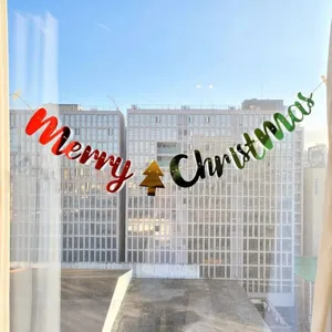 Christmas letter banner hanging decoration holiday party props gold card pull flag decor