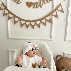 Kraft paper birthday banner with cute white hearts for baby half year party photo decor.