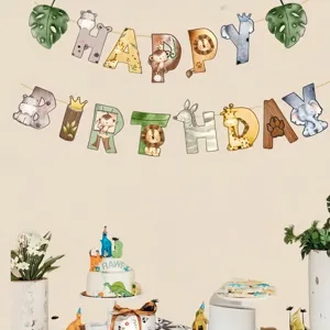Animal Theme Birthday Party Paper Banner Cute Forest Animals Hanging Garland Decoration For Kids Birthday Party