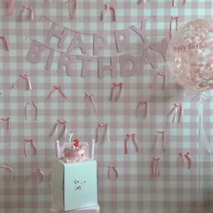 Pink Bow Birthday Party Banner Set Kids Happy Birthday Letter Bunting Garland Wall Decoration Party Supplies