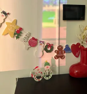 Christmas paper banner garland snowman party hanging decoration photo background props